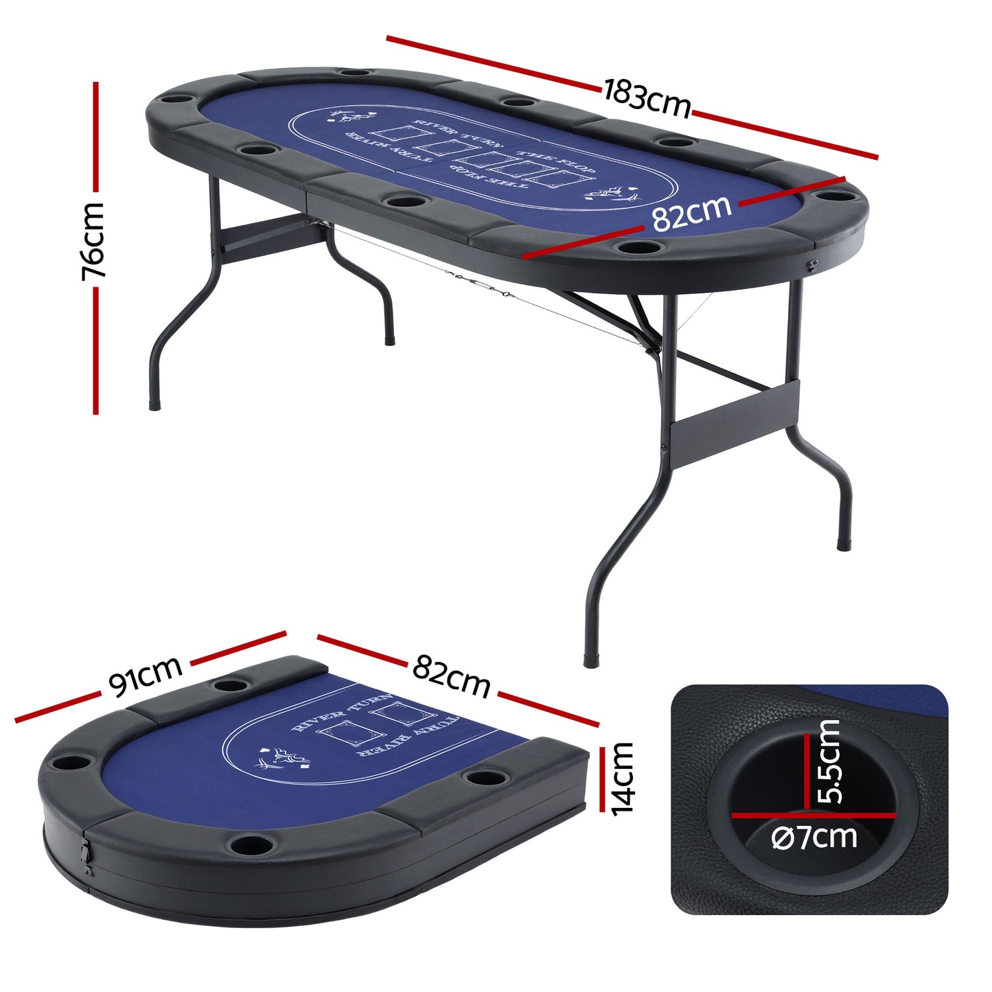 Poker Table Top Folding Poker Table 8 Player 183cm-1