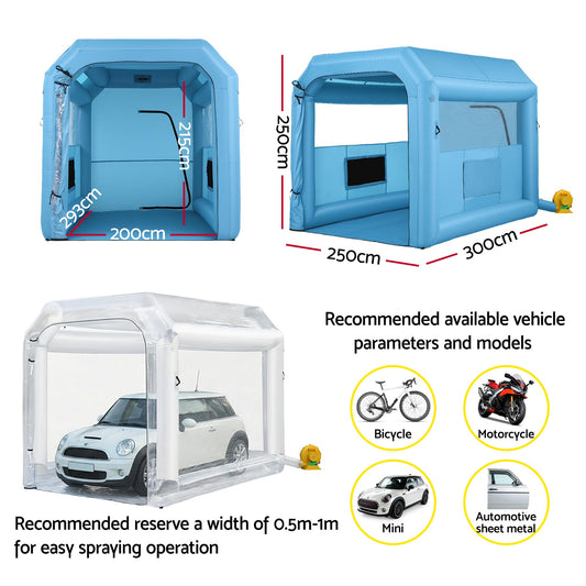 Giantz Inflatable Paint Booth 2.5X2.5X3M Inflatable Spray Booth with 550W Powerful Blower and Air Filter System, Round Roof with Light Hook, for Painting Bicycle, Motorcycle, Furniture Refinishing DIY-1