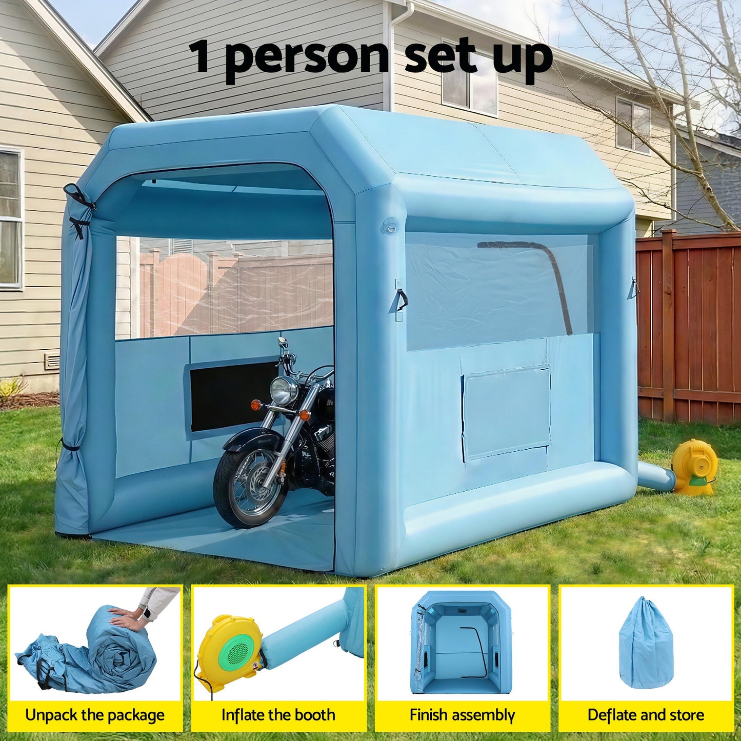 Giantz Inflatable Paint Booth 2.5X2.5X3M Inflatable Spray Booth with 550W Powerful Blower and Air Filter System, Round Roof with Light Hook, for Painting Bicycle, Motorcycle, Furniture Refinishing DIY-3