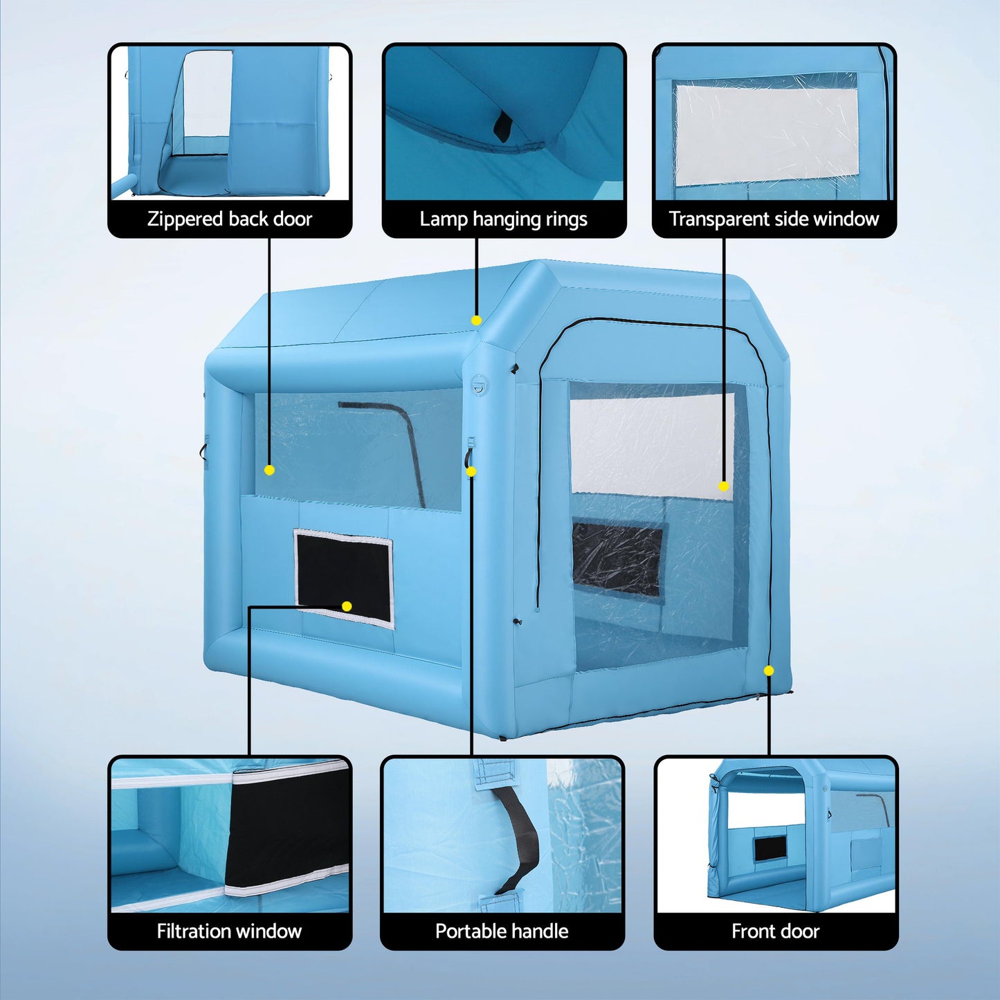 Giantz Inflatable Paint Booth 2.5X2.5X3M Inflatable Spray Booth with 550W Powerful Blower and Air Filter System, Round Roof with Light Hook, for Painting Bicycle, Motorcycle, Furniture Refinishing DIY-4