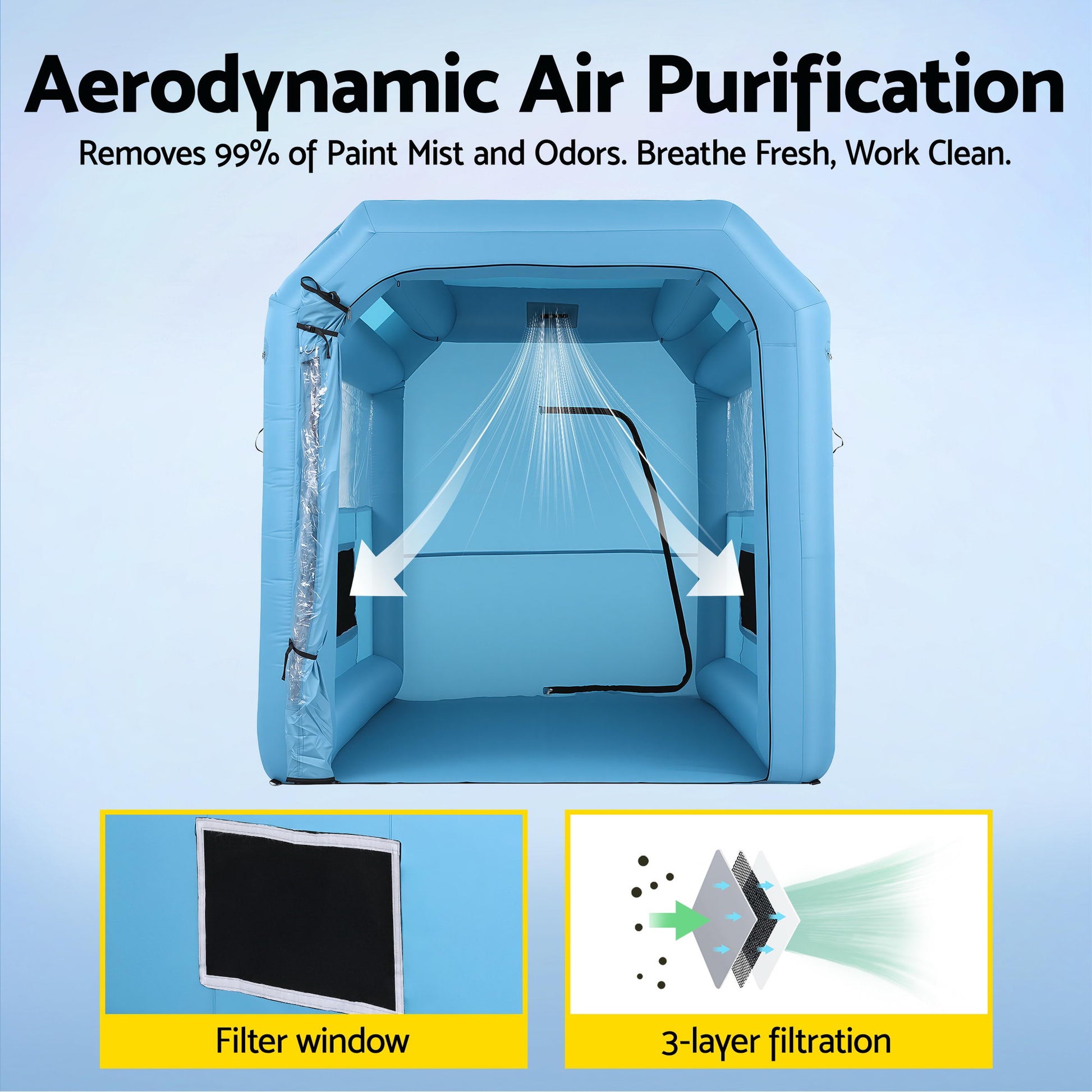 Giantz Inflatable Paint Booth 2.5X2.5X3M Inflatable Spray Booth with 550W Powerful Blower and Air Filter System, Round Roof with Light Hook, for Painting Bicycle, Motorcycle, Furniture Refinishing DIY-6