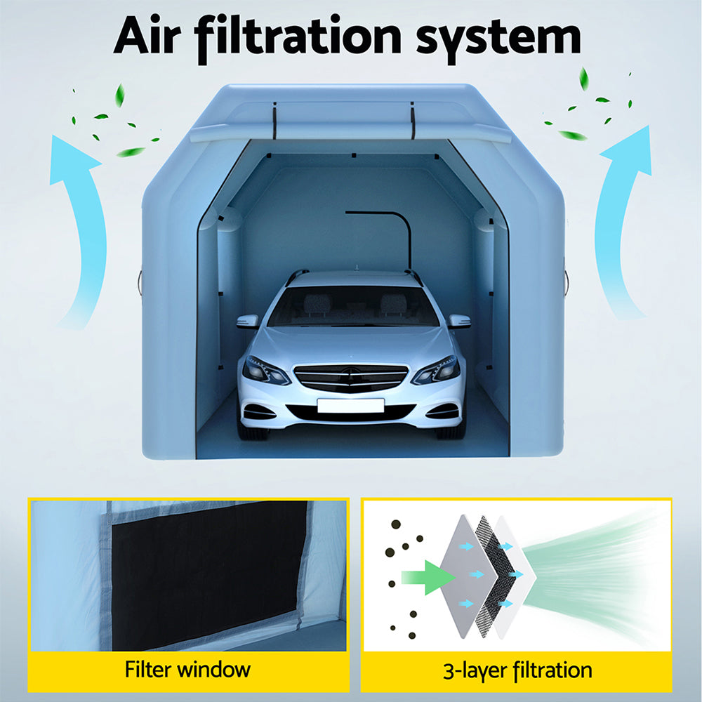 Giantz Inflatable Spray Booth 4X3M Car Paint Tent Filter System Blower-4