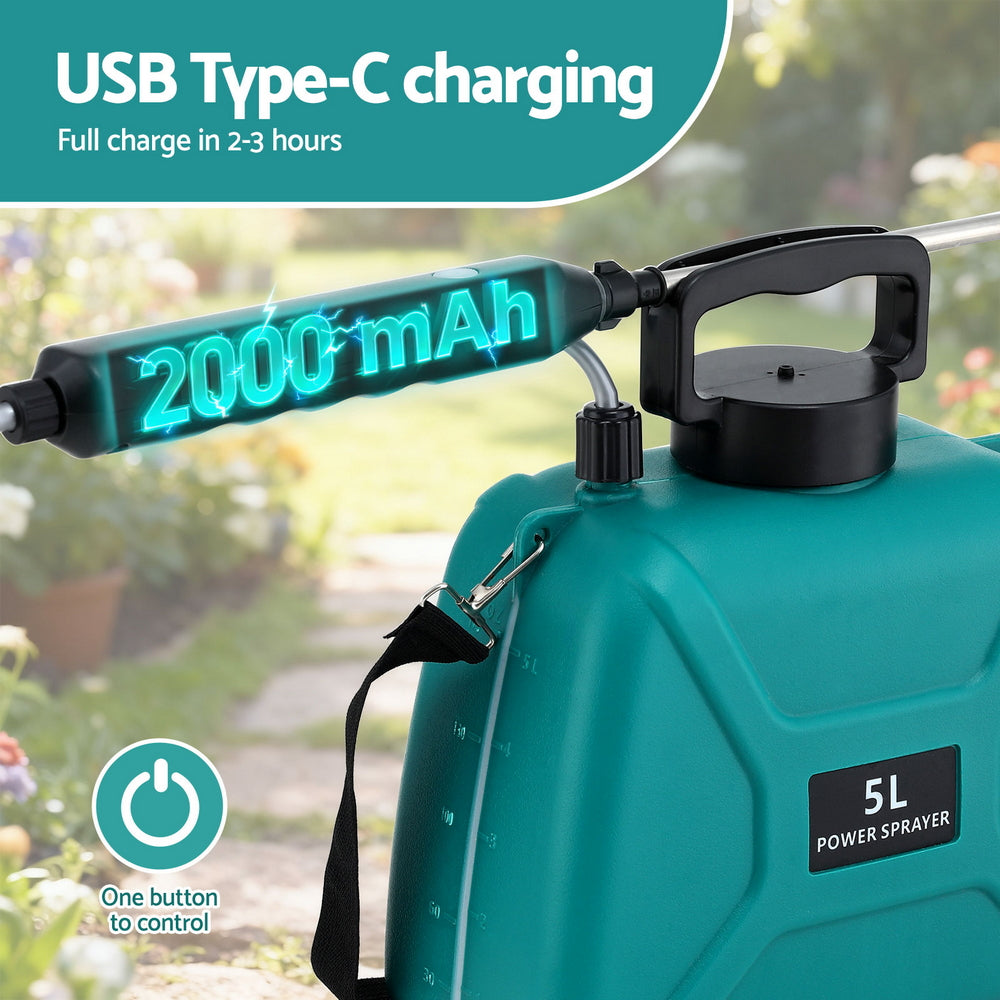 Giantz Weed Sprayer Garden Sprayer USB Charging Electric Shoulder Sprayer 5L-5