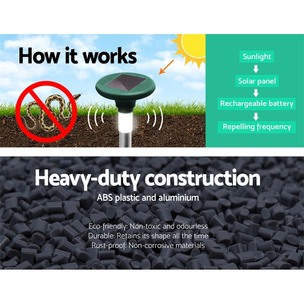 10X Solar LED Snake Repeller Multi Pulse Plus Ultrasonic Pest Rodent Repellent-3