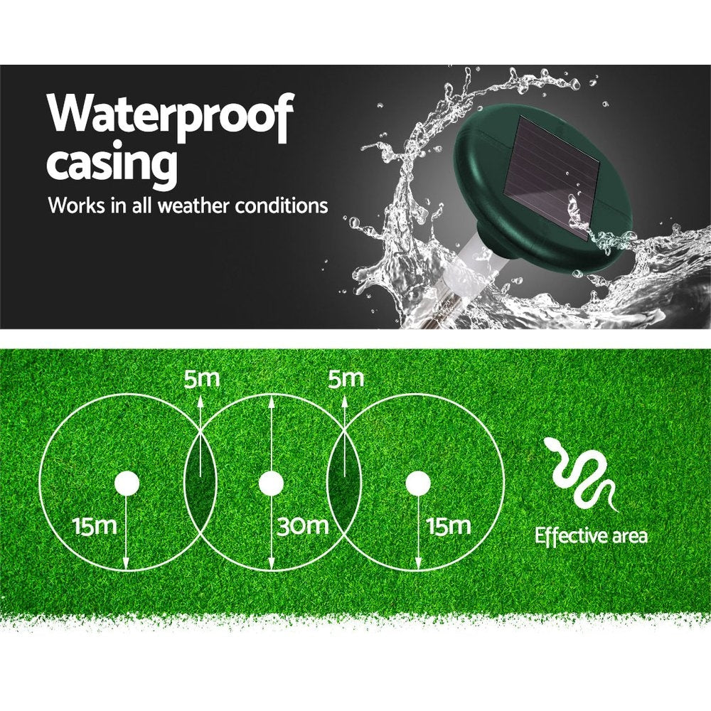 10X Solar LED Snake Repeller Multi Pulse Plus Ultrasonic Pest Rodent Repellent-4