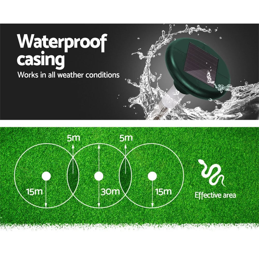 Gardeon Snake Repeller 8X Solar LED Pulse Plus Ultrasonic Pest Rodent Repellent-5