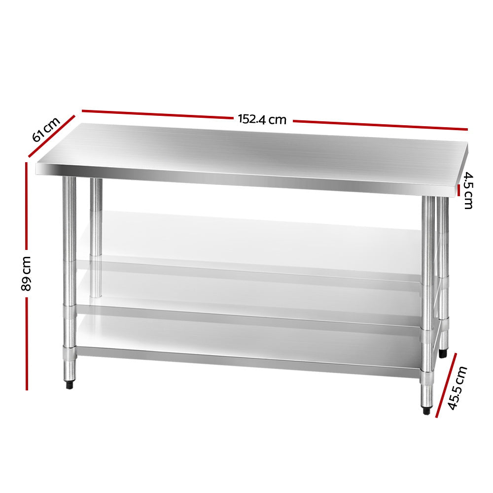 Cefito 1524x610mm Stainless Steel Kitchen Bench 304-1