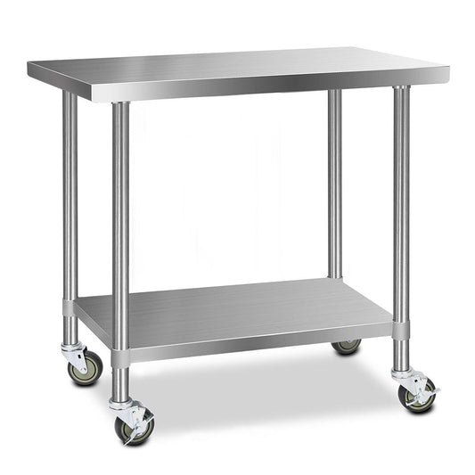 Cefito 1219x610mm Stainless Steel Kitchen Bench with Wheels 304-0