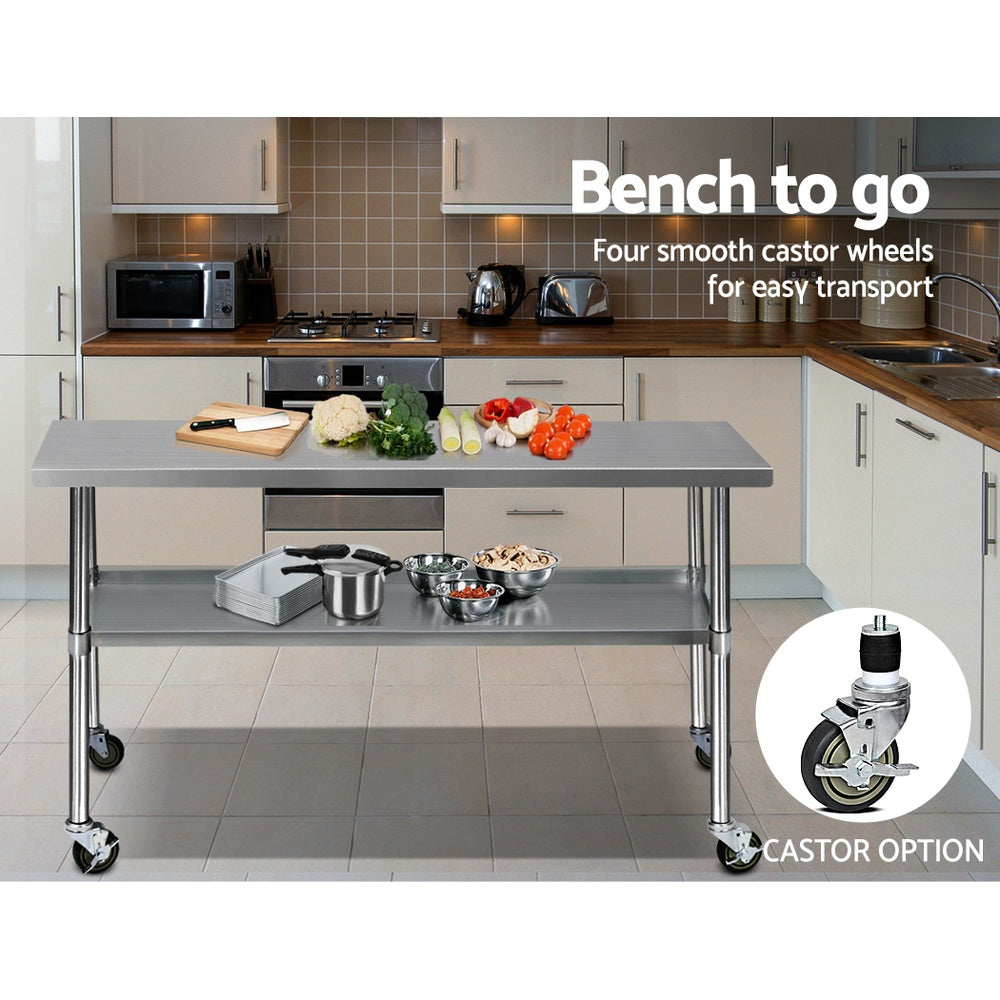 Cefito 1829x610mm Stainless Steel Kitchen Bench with Wheels 304-5