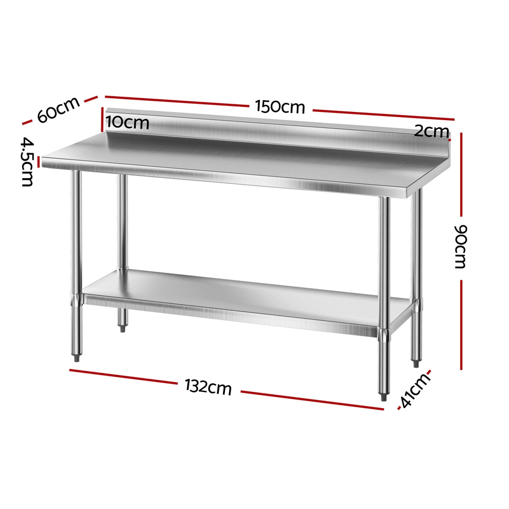 Cefito Stainless Steel  Kitchen  Bench w/ Splashback 1500x600MM 430-1