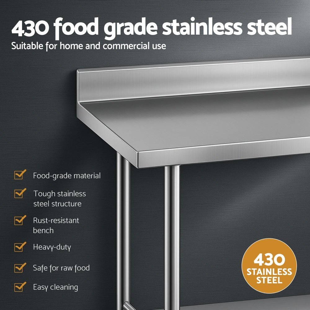 Cefito Stainless Steel  Kitchen  Bench w/ Splashback 1500x600MM 430-3