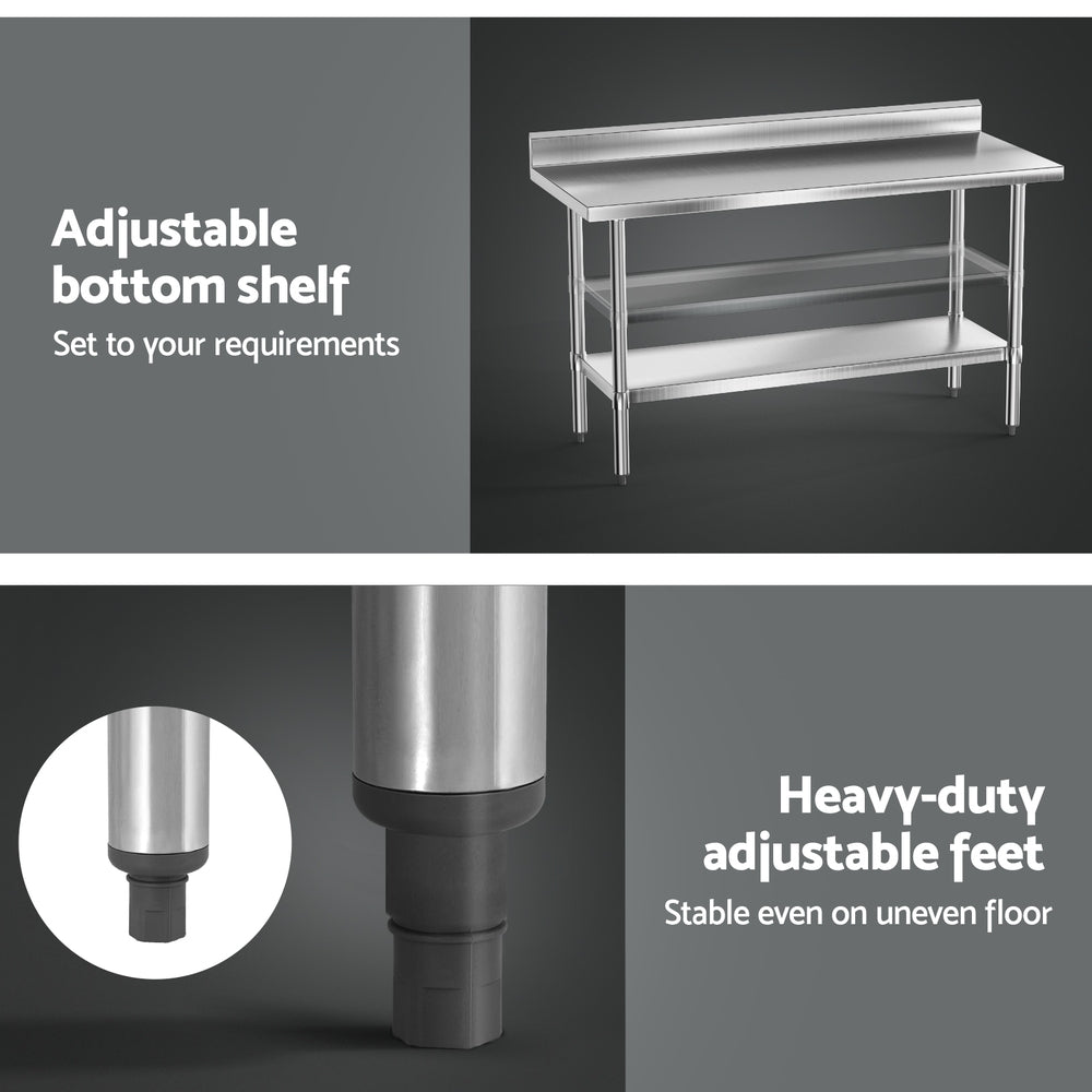 Cefito Stainless Steel  Kitchen  Bench w/ Splashback 1500x600MM 430-5