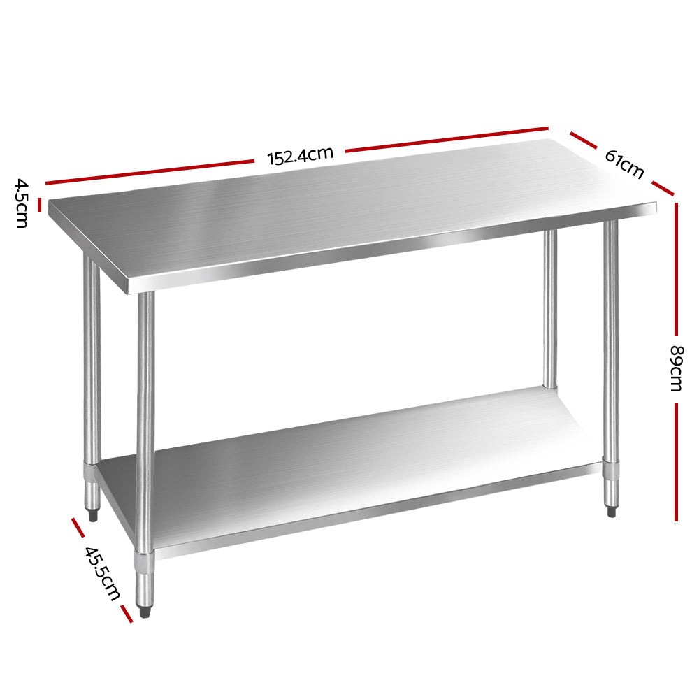 Cefito 1524x610mm Stainless Steel Kitchen Bench 430-1