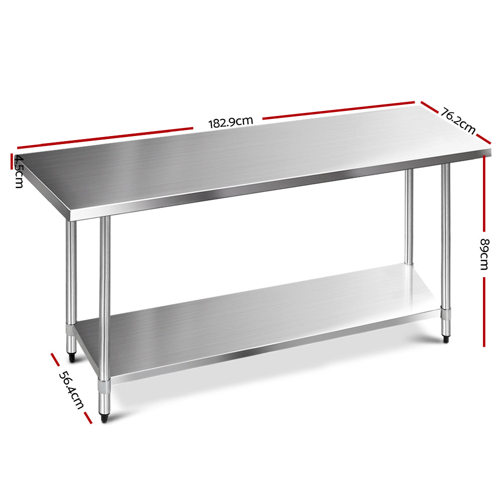 Cefito 1829x760mm Stainless Steel Kitchen Bench 430-1