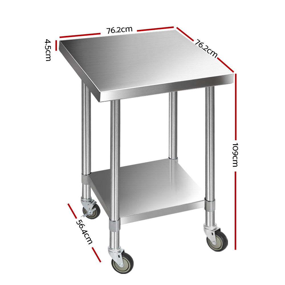 Cefito 760x760mm Stainless Steel Kitchen Bench with Wheels 430-1