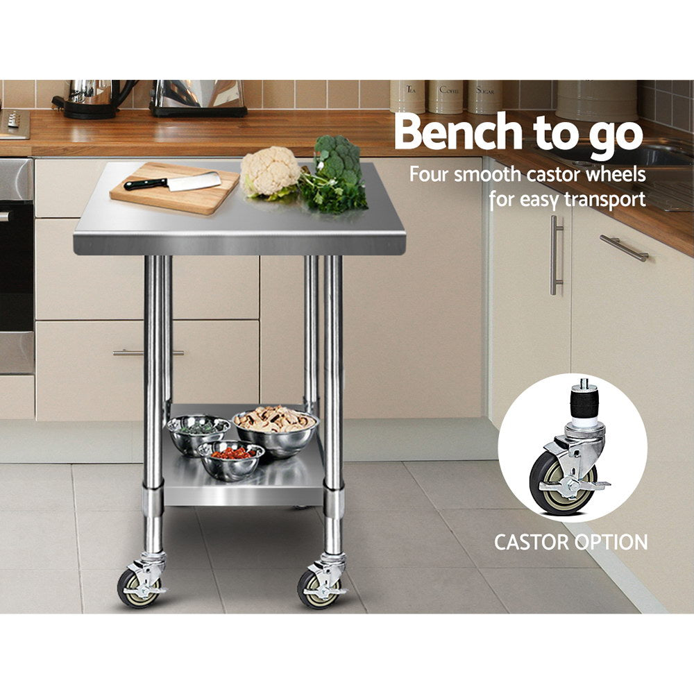 Cefito 760x760mm Stainless Steel Kitchen Bench with Wheels 430-4