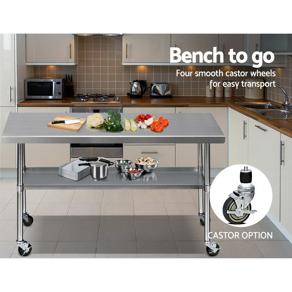 Cefito 1829x760mm Stainless Steel Kitchen Bench with Wheels 430-4