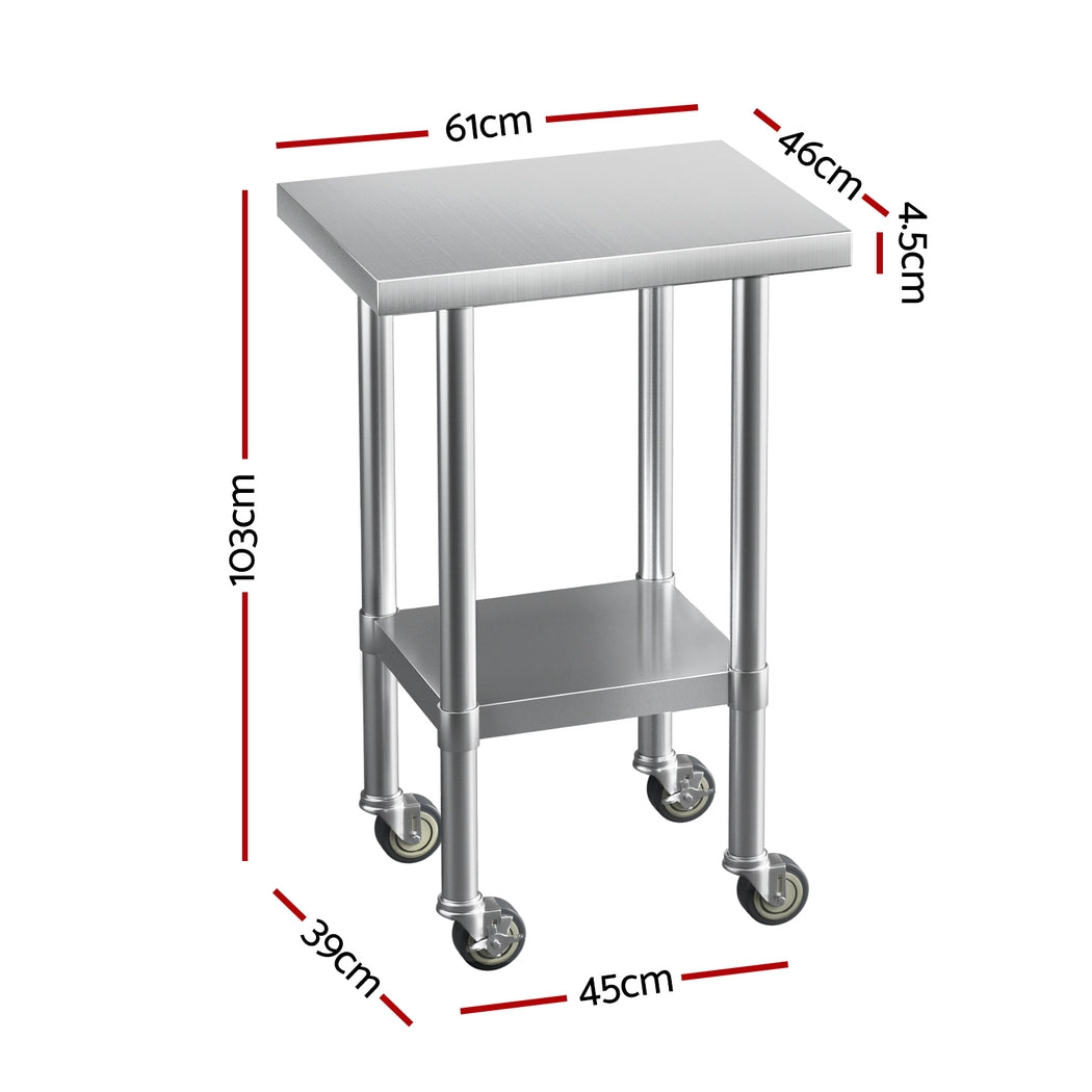 Cefito Stainless Steel Kitchen Benches Work Bench Wheels 61X46CM 430-1