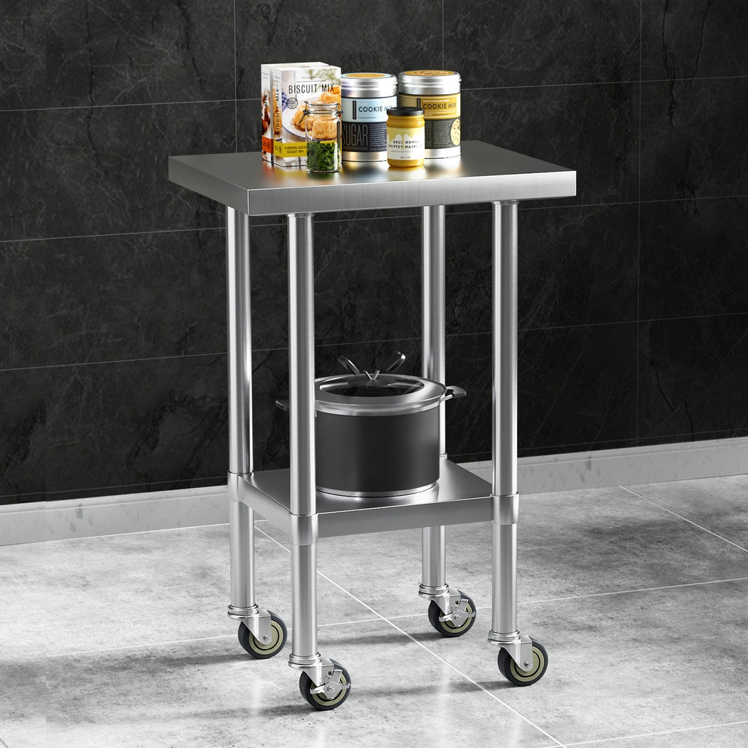 Cefito Stainless Steel Kitchen Benches Work Bench Wheels 61X46CM 430-6