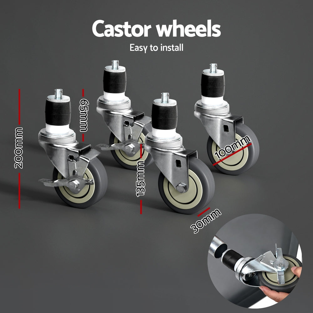 Cefito Stainless Steel Kitchen Benches Work Bench Wheels 91X61CM 430-5