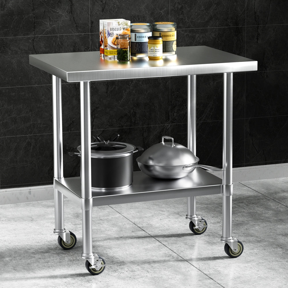 Cefito Stainless Steel Kitchen Benches Work Bench Wheels 91X61CM 430-6