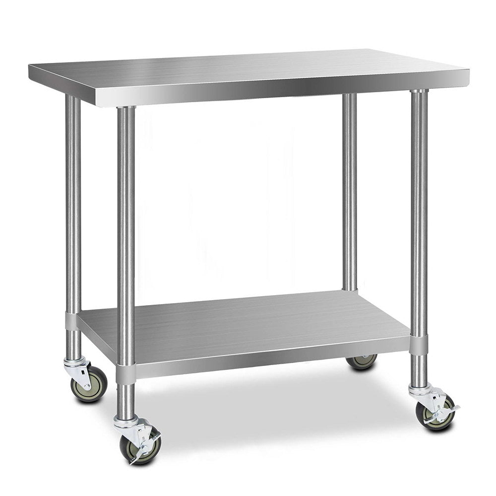 Cefito 1219x610mm Stainless Steel Kitchen Bench with Wheels 430-0