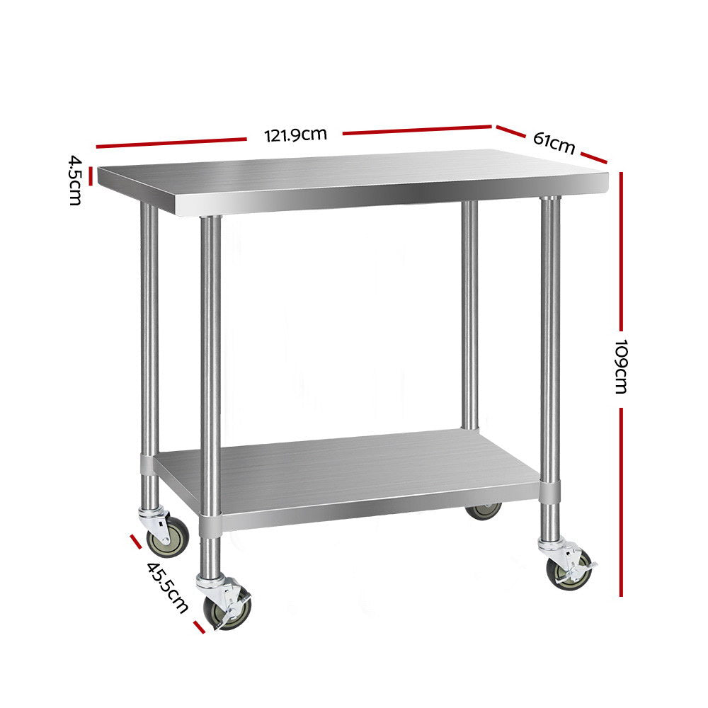 Cefito 1219x610mm Stainless Steel Kitchen Bench with Wheels 430-1