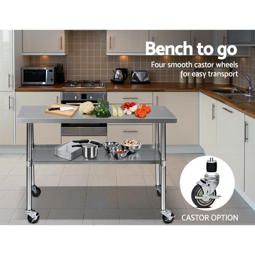 Cefito 1219x610mm Stainless Steel Kitchen Bench with Wheels 430-5