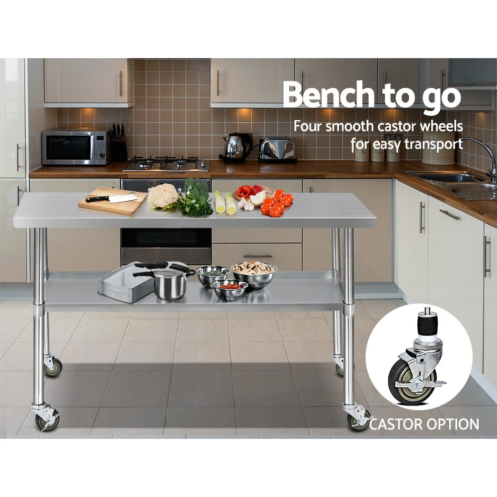 Cefito 1524x610mm Stainless Steel Kitchen Bench with Wheels 430-5