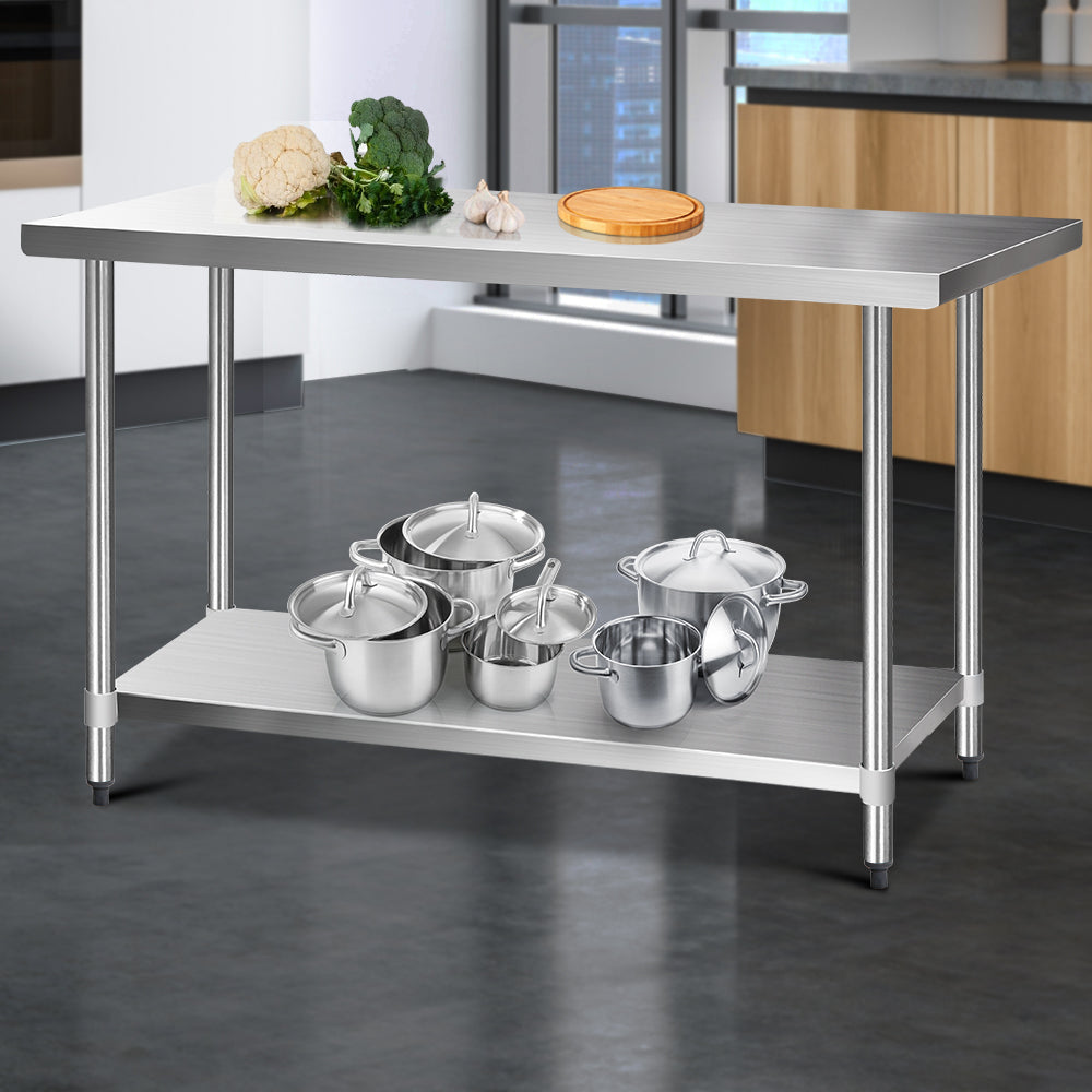 Cefito 1524x610mm Stainless Steel Kitchen Bench with Wheels 430-6