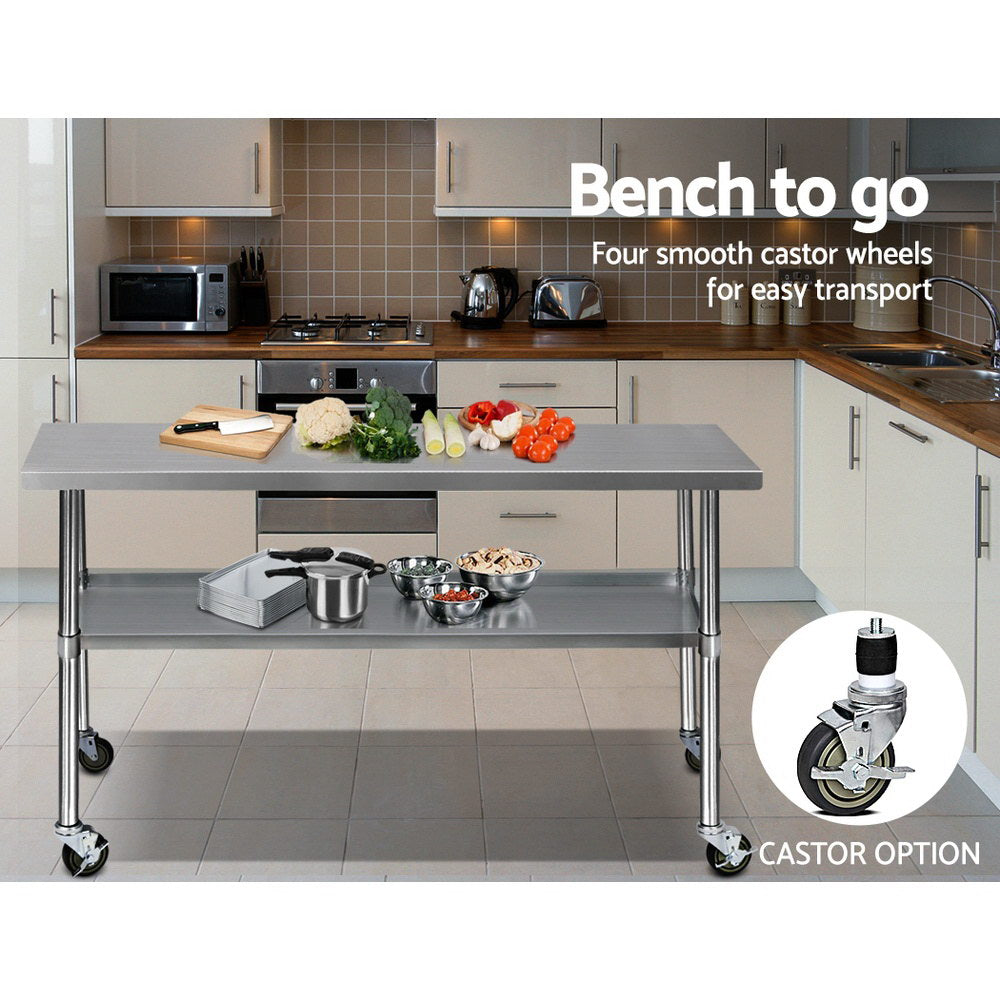 Cefito 1829x610mm Stainless Steel Kitchen Bench with Wheels 430-5