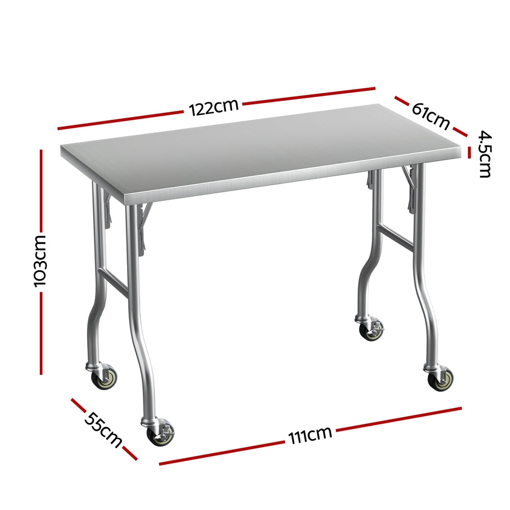 Cefito Stainless Steel Kitchen Benches Work Bench Wheels 122X61CM 430-1