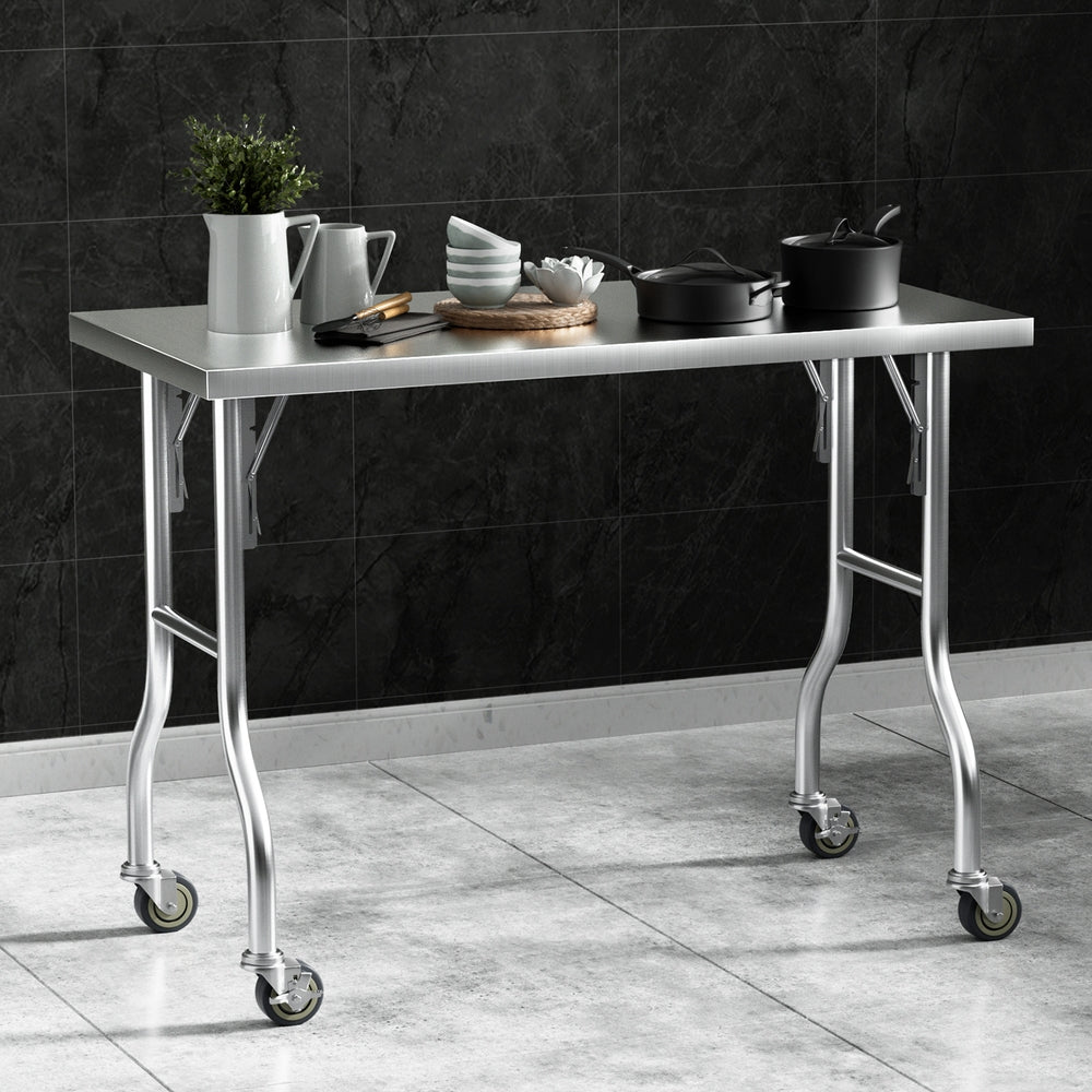 Cefito Stainless Steel Kitchen Benches Work Bench Wheels 122X61CM 430-6