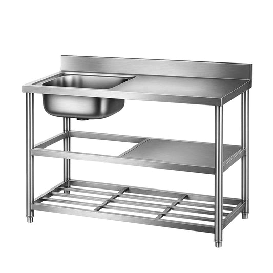 Cefito Stainless Steel Kitchen Bench Work Table with Sink Splashback 120cm-0