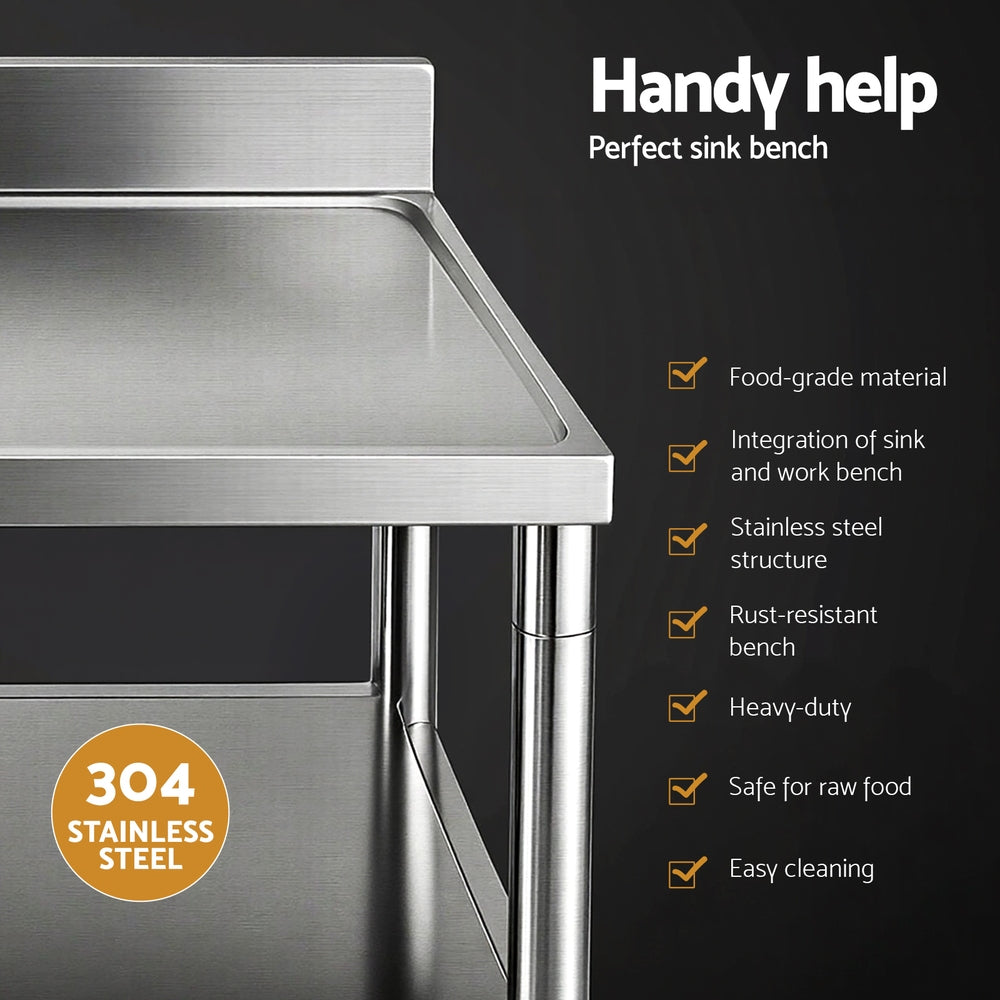 Cefito Stainless Steel Kitchen Bench Work Table with Sink Splashback 120cm-3