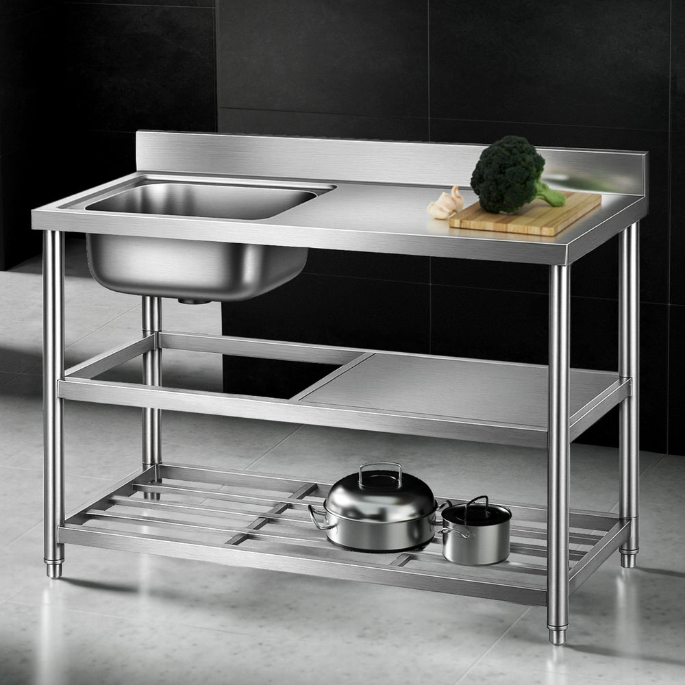Cefito Stainless Steel Kitchen Bench Work Table with Sink Splashback 120cm-6