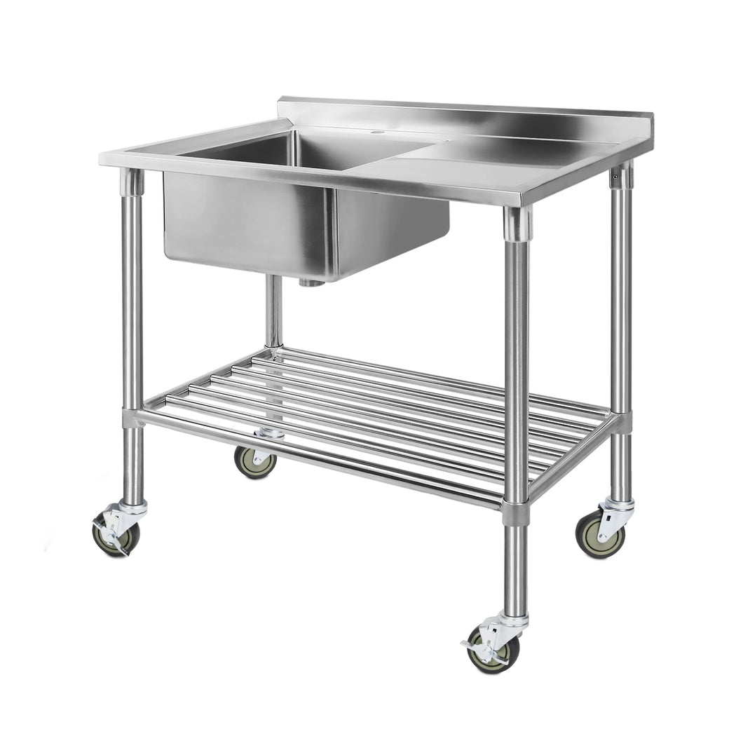 Cefito Stainless Steel Sink Bench Kitchen Work Benches Bowl Wheels 304-0