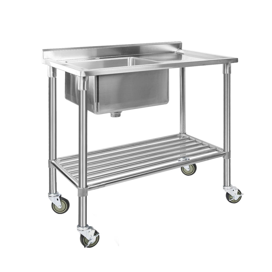 Cefito Stainless Steel Sink Bench Kitchen Work Benches Bowl Wheels 304-2