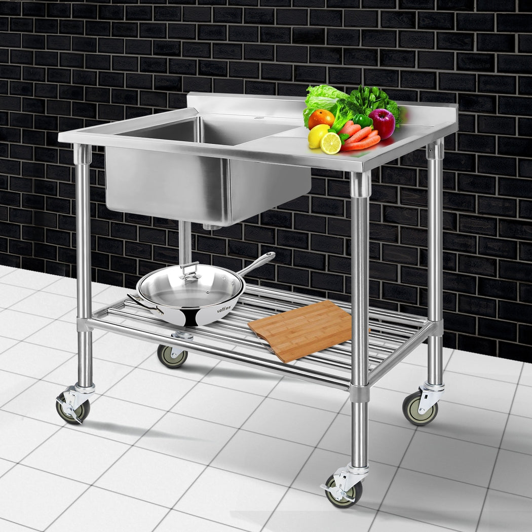 Cefito Stainless Steel Sink Bench Kitchen Work Benches Bowl Wheels 304-6