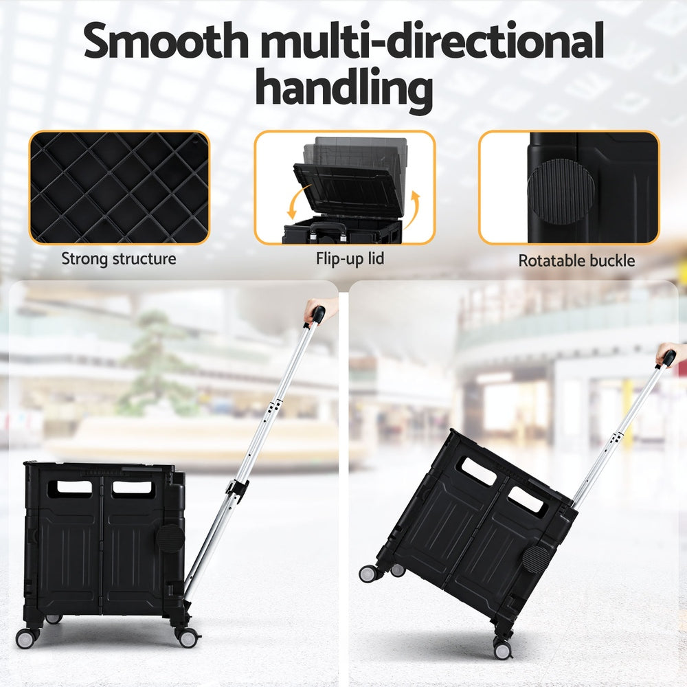 Emajin Shopping Trolley Cart 75L Foldable Black-3