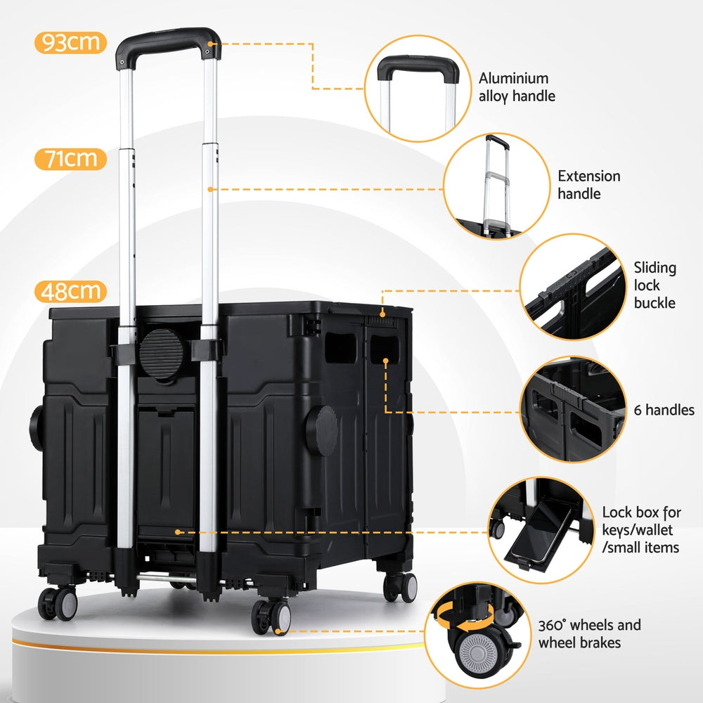 Emajin Shopping Trolley Cart 75L Foldable Black-5