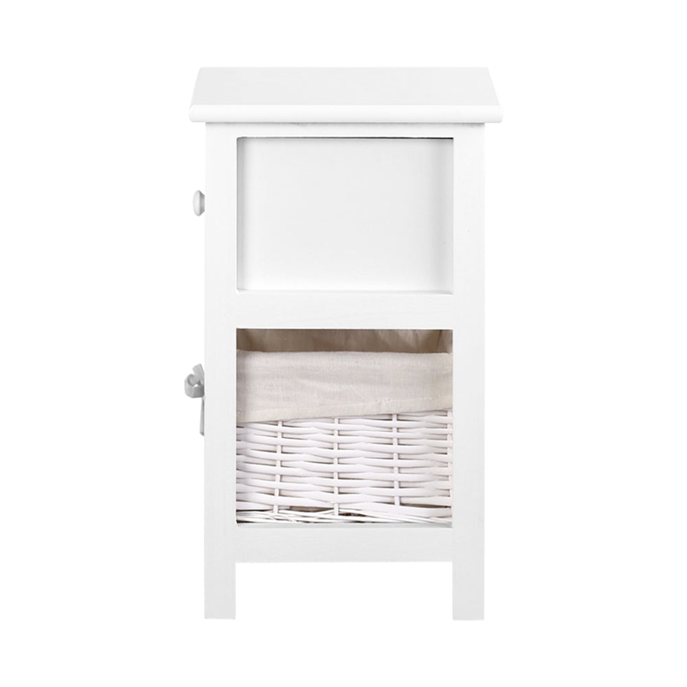 Artiss Bedside Table 1 Drawer with Basket Rustic White X2-3