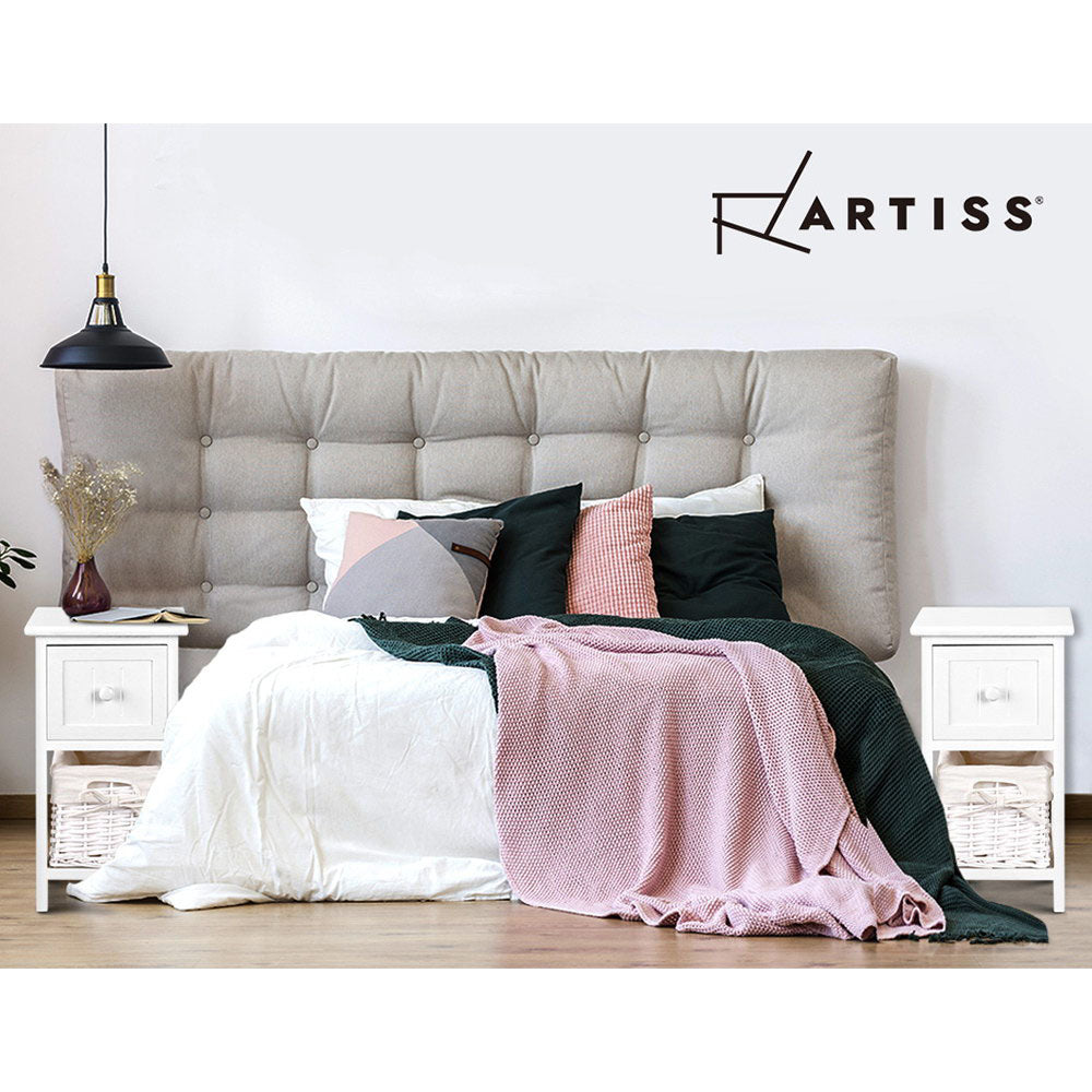 Artiss Bedside Table 1 Drawer with Basket Rustic White X2-5
