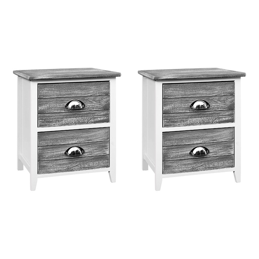 Artiss Bedside Table 2 Drawers Vintage X2 - THYME Grey-0