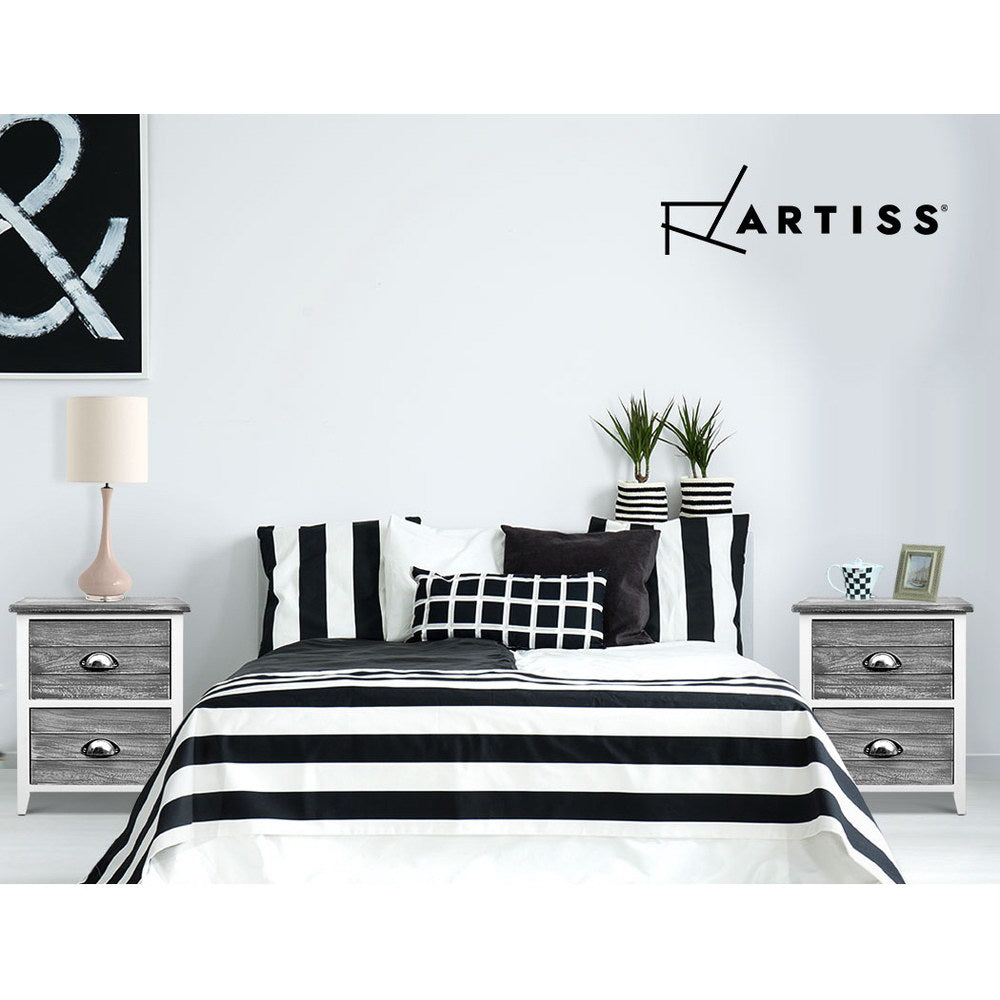 Artiss Bedside Table 2 Drawers Vintage X2 - THYME Grey-6