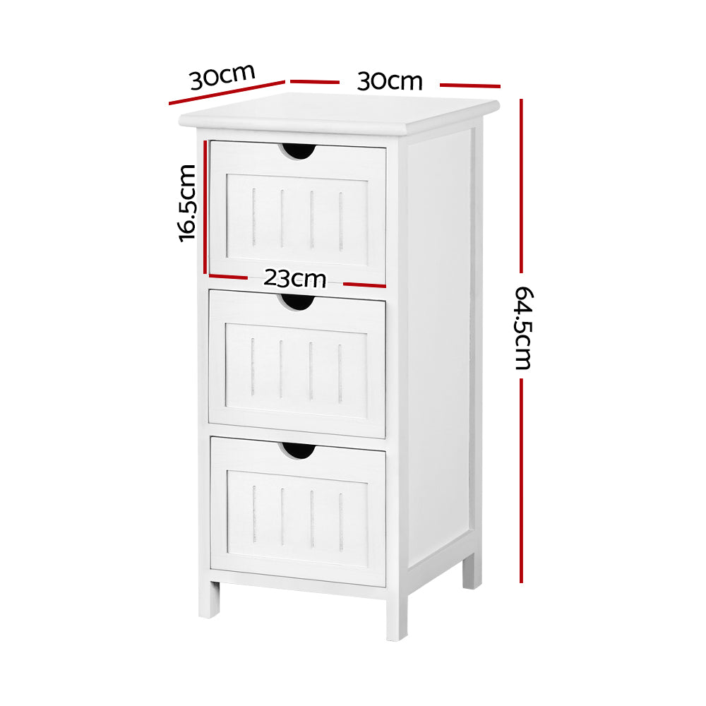 Artiss Bedside Table Bathroom Storage Cabinet 3 Drawers White-1