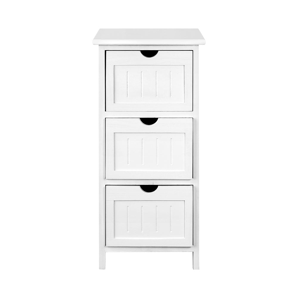 Artiss Bedside Table Bathroom Storage Cabinet 3 Drawers White-2