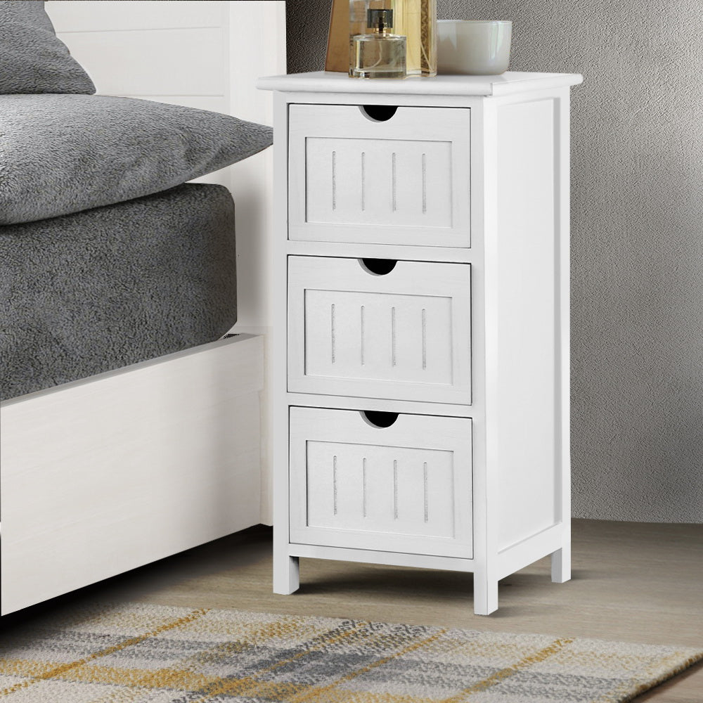 Artiss Bedside Table Bathroom Storage Cabinet 3 Drawers White-7