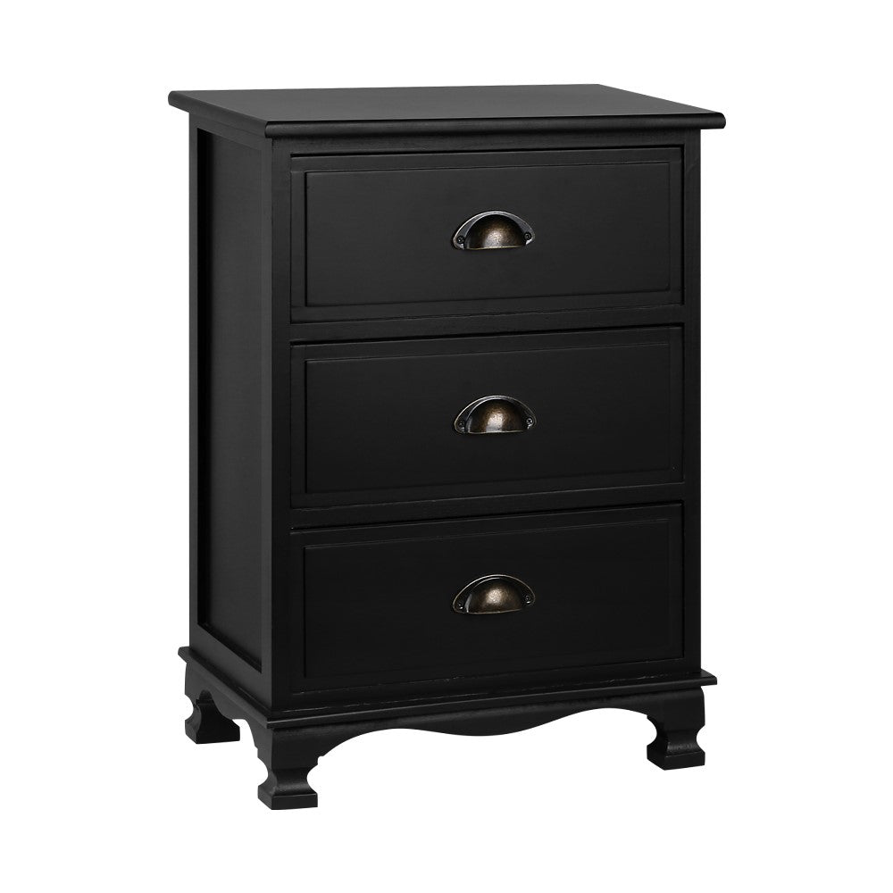 Artiss Bedside Table 3 Drawers Vintage - THYME Black-0