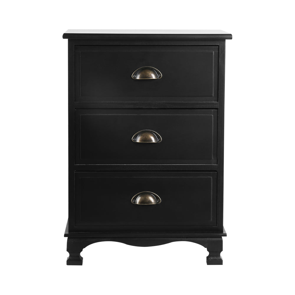 Artiss Bedside Table 3 Drawers Vintage - THYME Black-2